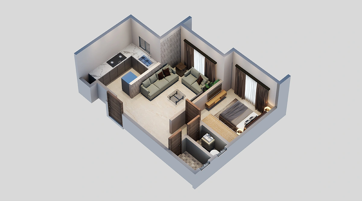 1 BHK Isometric — 368 sq ft